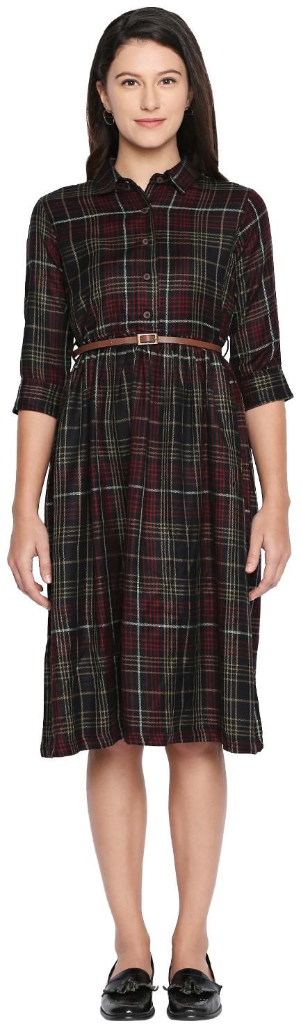 

Akkriti By Pantaloons Black Checked Shirt dress