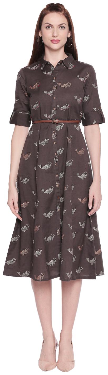 

Akkriti By Pantaloons Brown Printed Shirt dress