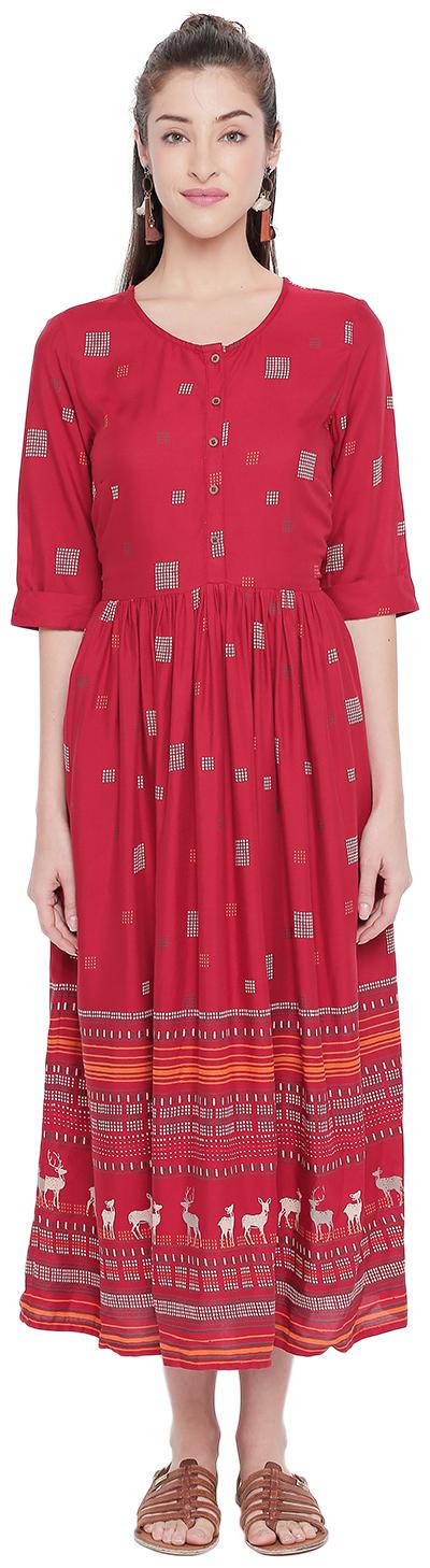 

Akkriti By Pantaloons Red Printed Shirt dress