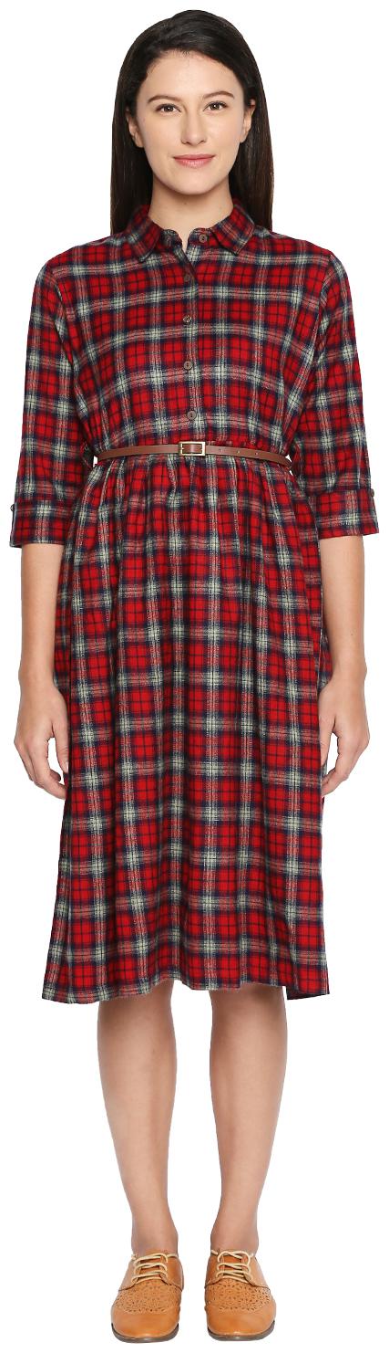 

Akkriti By Pantaloons Red Checked Shirt dress