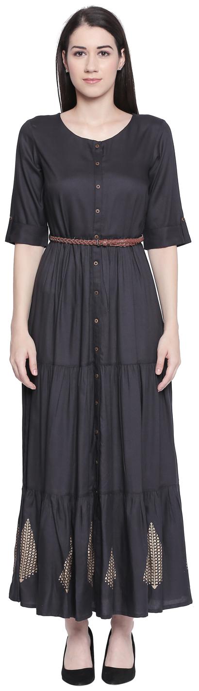 

Akkriti By Pantaloons Black Printed A-line dress