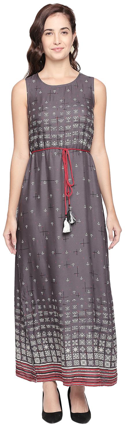 

Akkriti By Pantaloons Grey Printed Maxi dress