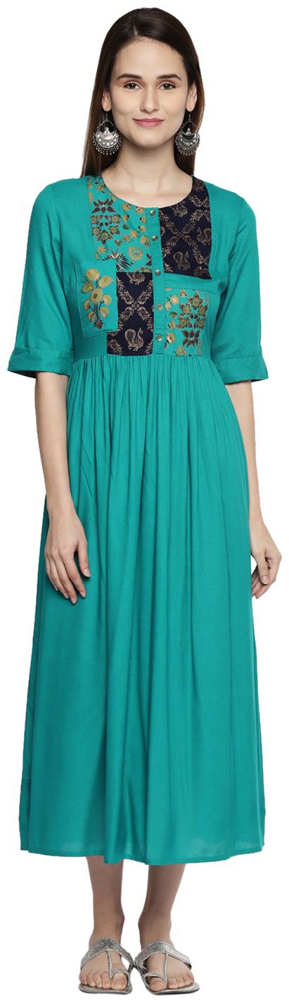 

Akkriti By Pantaloons Turquoise Printed Fit flare dress