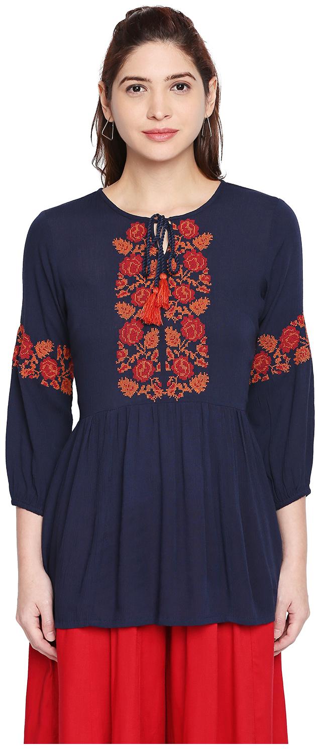 

Akkriti By Pantaloons Women Embroidered Regular top - Blue
