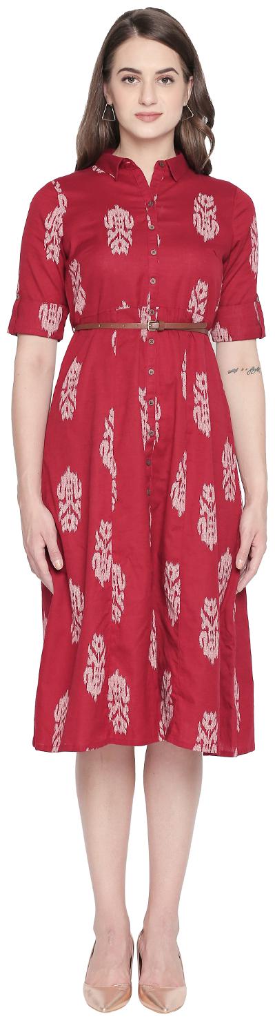 

Akkriti By Pantaloons Red Printed Shirt dress