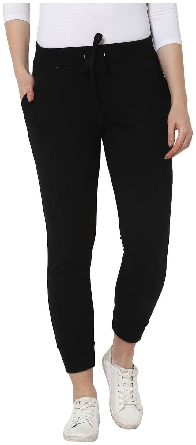 Alan Jones Clothing Women Slim fit Cotton Solid Track pants - Black