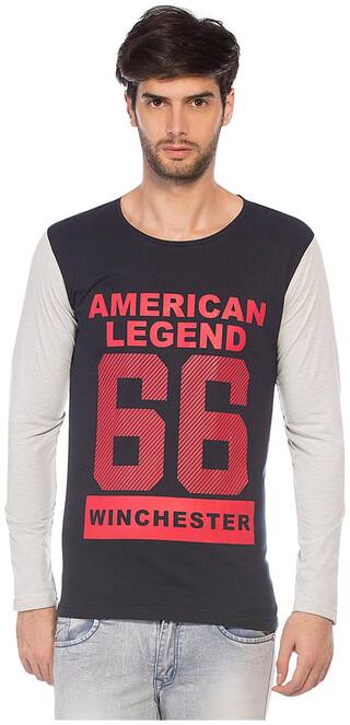 Alan Jones Men's Slim Fit Round Neck Printed T-Shirt - Blue