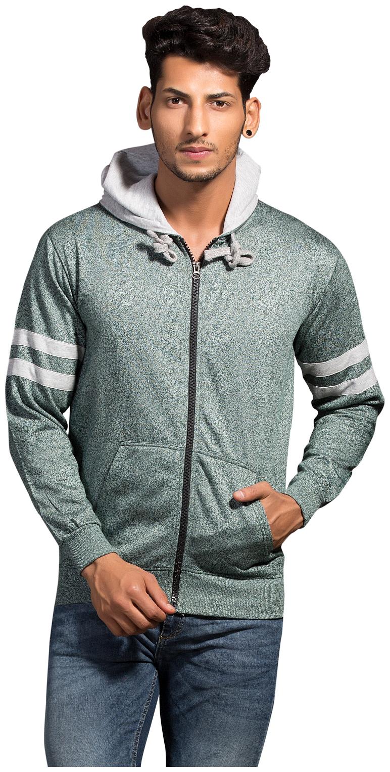 Alan Jones Solid Zipper Hooded Full Sleeve Green Men\'s Sweatshirt by Alan Jones Clothing