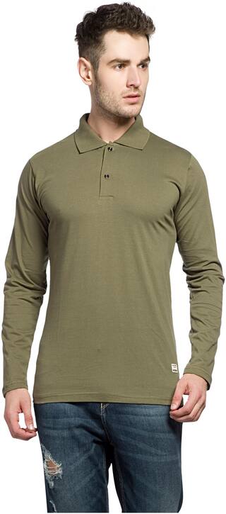 Alan Jones Solid Men's Basic Polo Neck Olive Full Sleeve Cotton T-Shirt