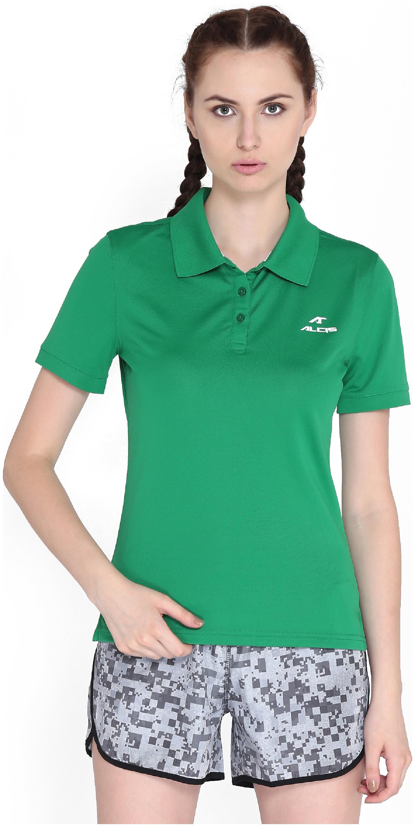 

Alcis Women Green Slim fit Polo neck Blended T shirt