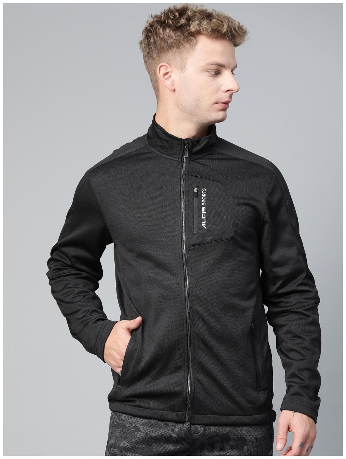 

Alcis Men Black Solid Sports jacket