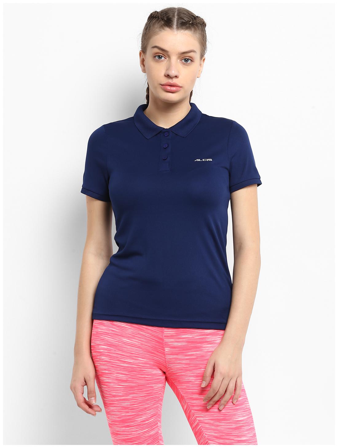 

Alcis Women Blue Regular fit Polo neck Polyester T shirt