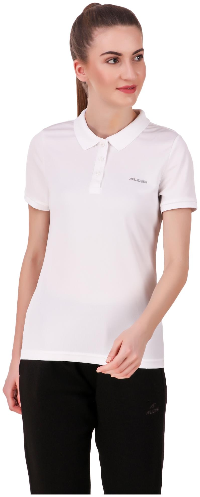 

Alcis Women White Regular fit Polo neck Polyester T shirt