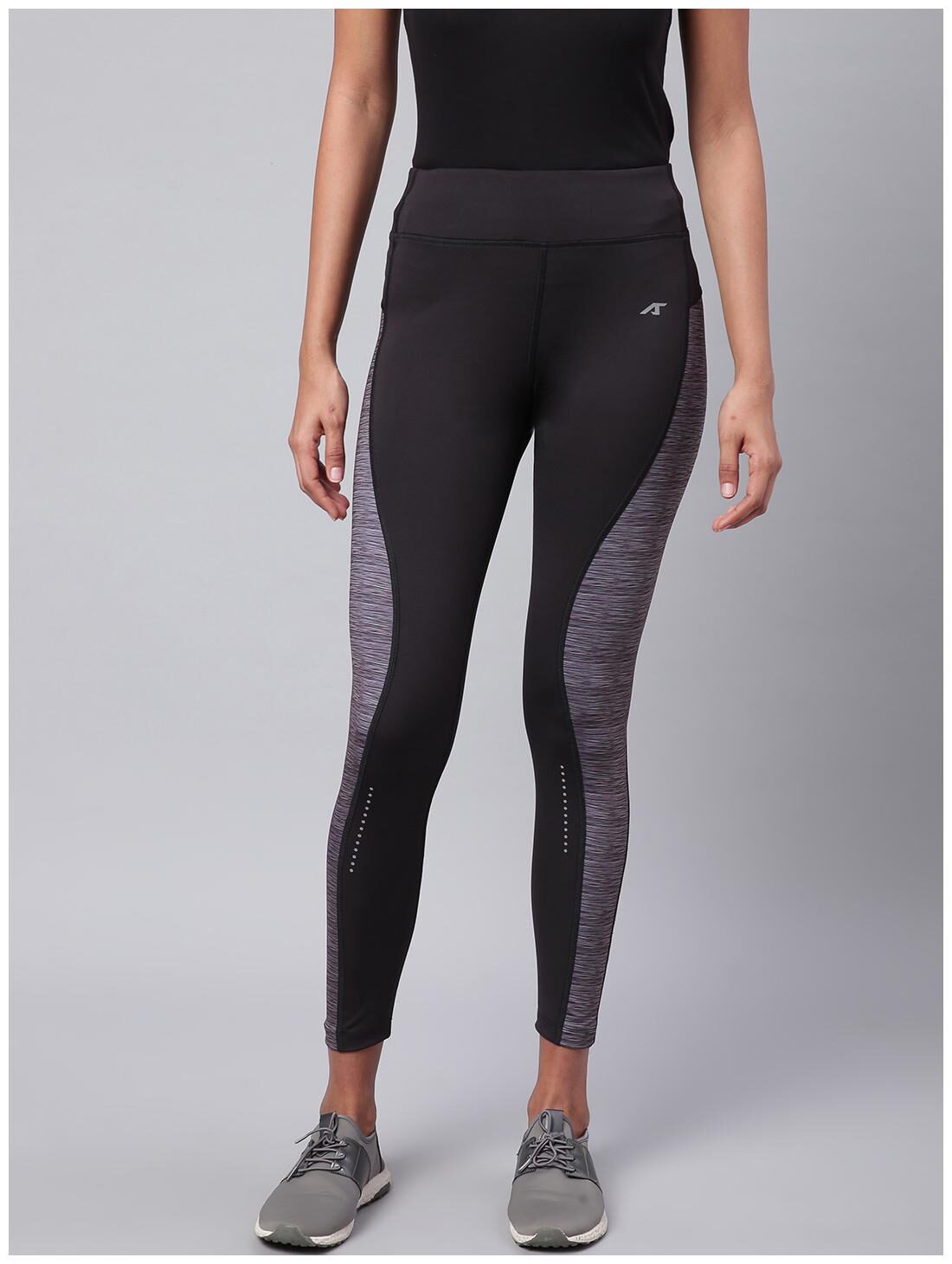 

Alcis Women Black Grey Color-blocked Secure Fit Training Tights