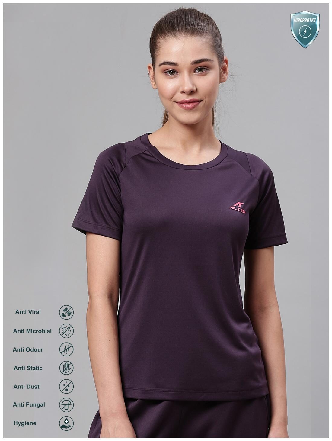 

Alcis Women Solid Sports T-Shirt - Black