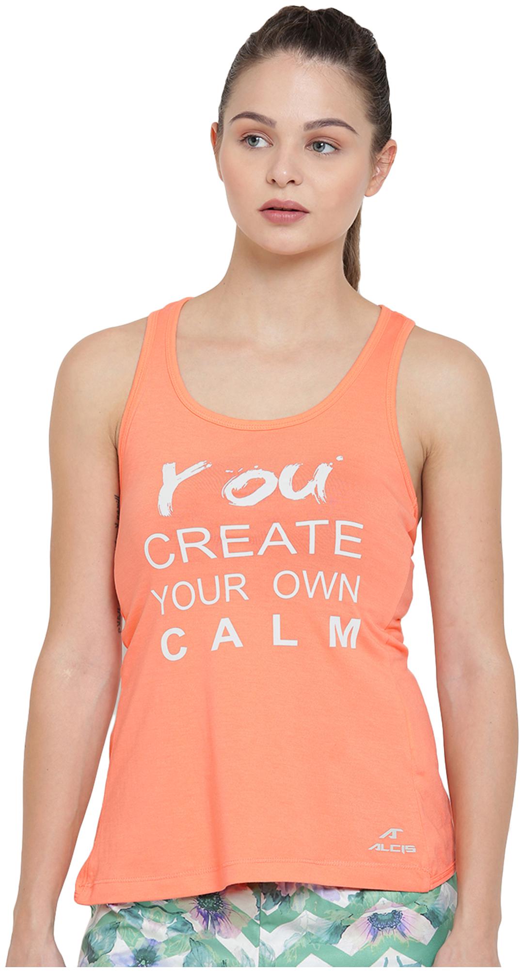 

Alcis Women Orange Slim fit U neck Blended Tank top