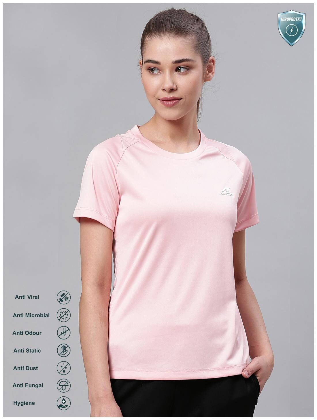 

Alcis Women Solid Sports T-Shirt - Pink