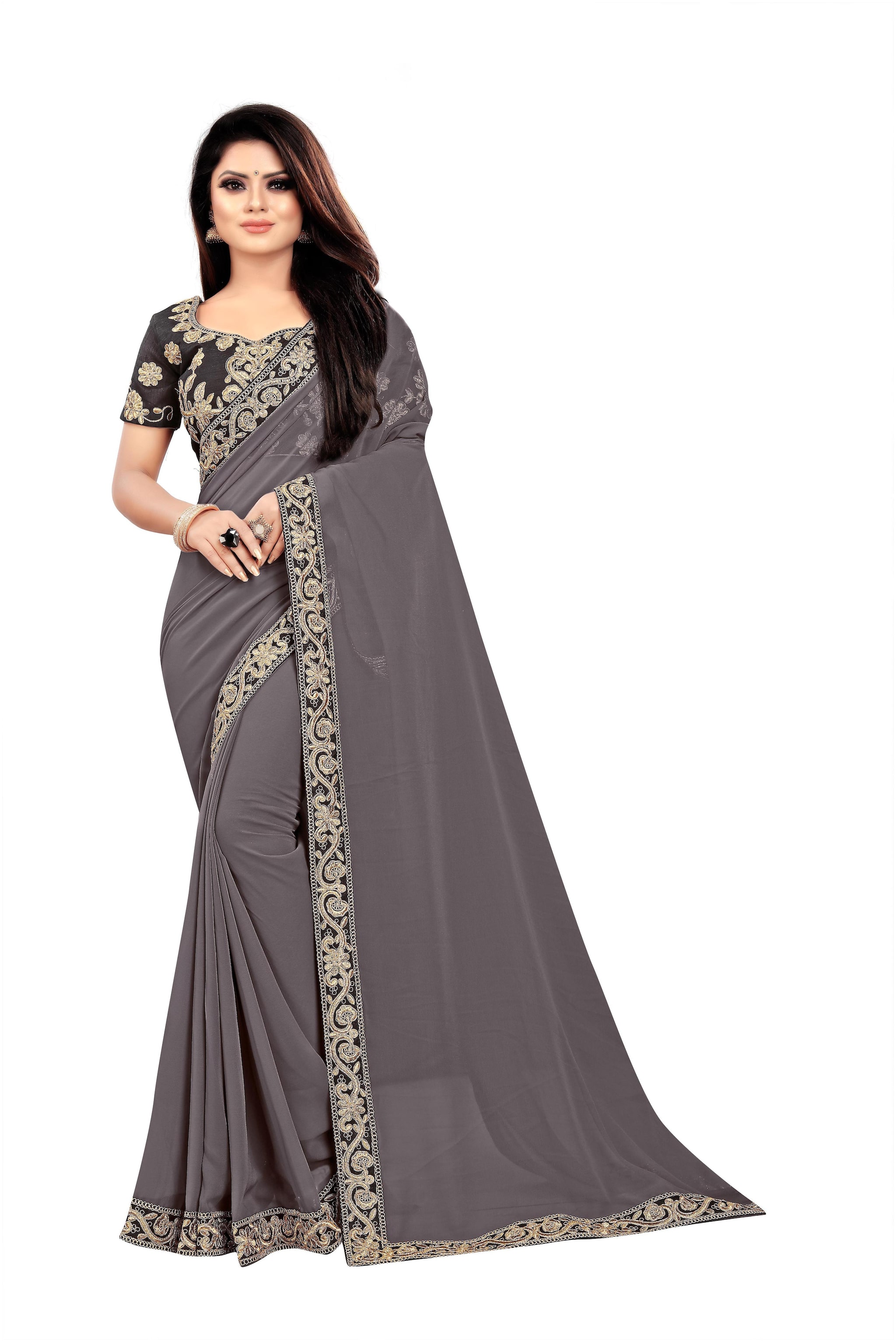

Aldwych Georgette Party Wear saree With Blouse Grey
