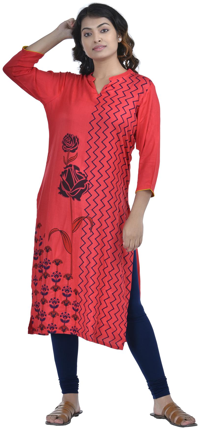 

South India Shopping Mall Women Red Floral Straight Kurti