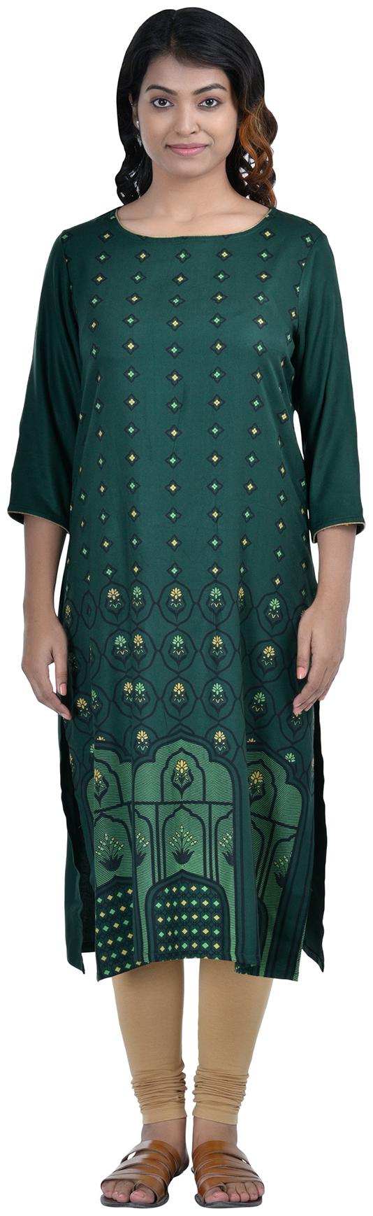 

South India Shopping Mall Women Green Printed Straight Kurti