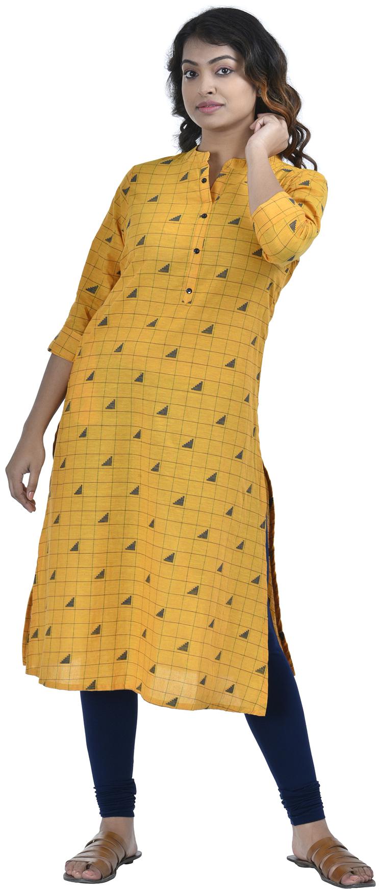 

South India Shopping Mall Women Yellow Striped Straight Kurti