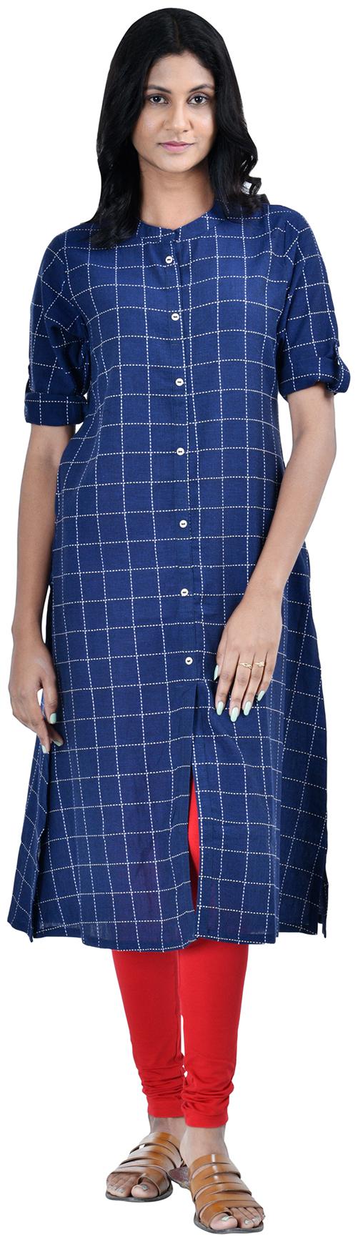 

South India Shopping Mall Women Blue Striped Straight Kurti