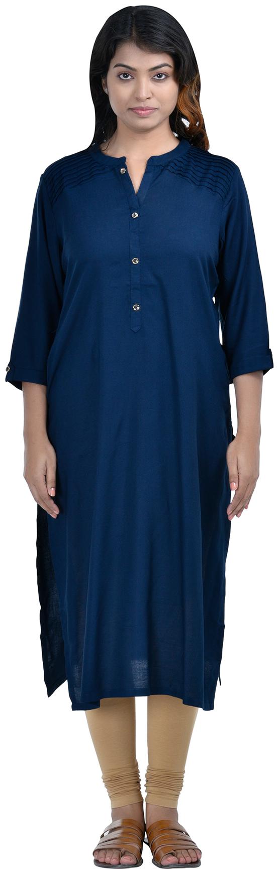 

South India Shopping Mall Women Blue Solid Straight Kurti