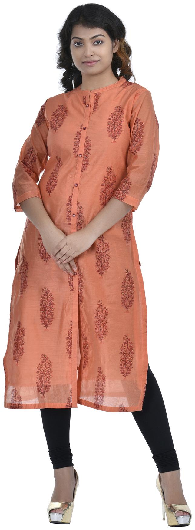 

South India Shopping Mall Women Orange Printed Straight Kurti