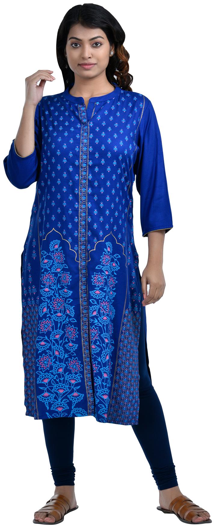 

South India Shopping Mall Women Blue Printed Straight Kurti