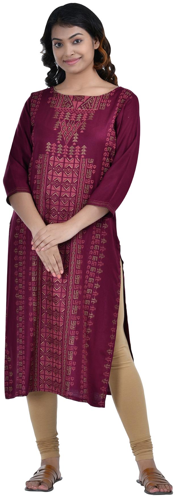 

South India Shopping Mall Women Purple Printed Straight Kurti