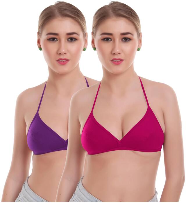 Alishan Pack of 2 Non Padded Cotton T Shirt Bra - Pink , Purple