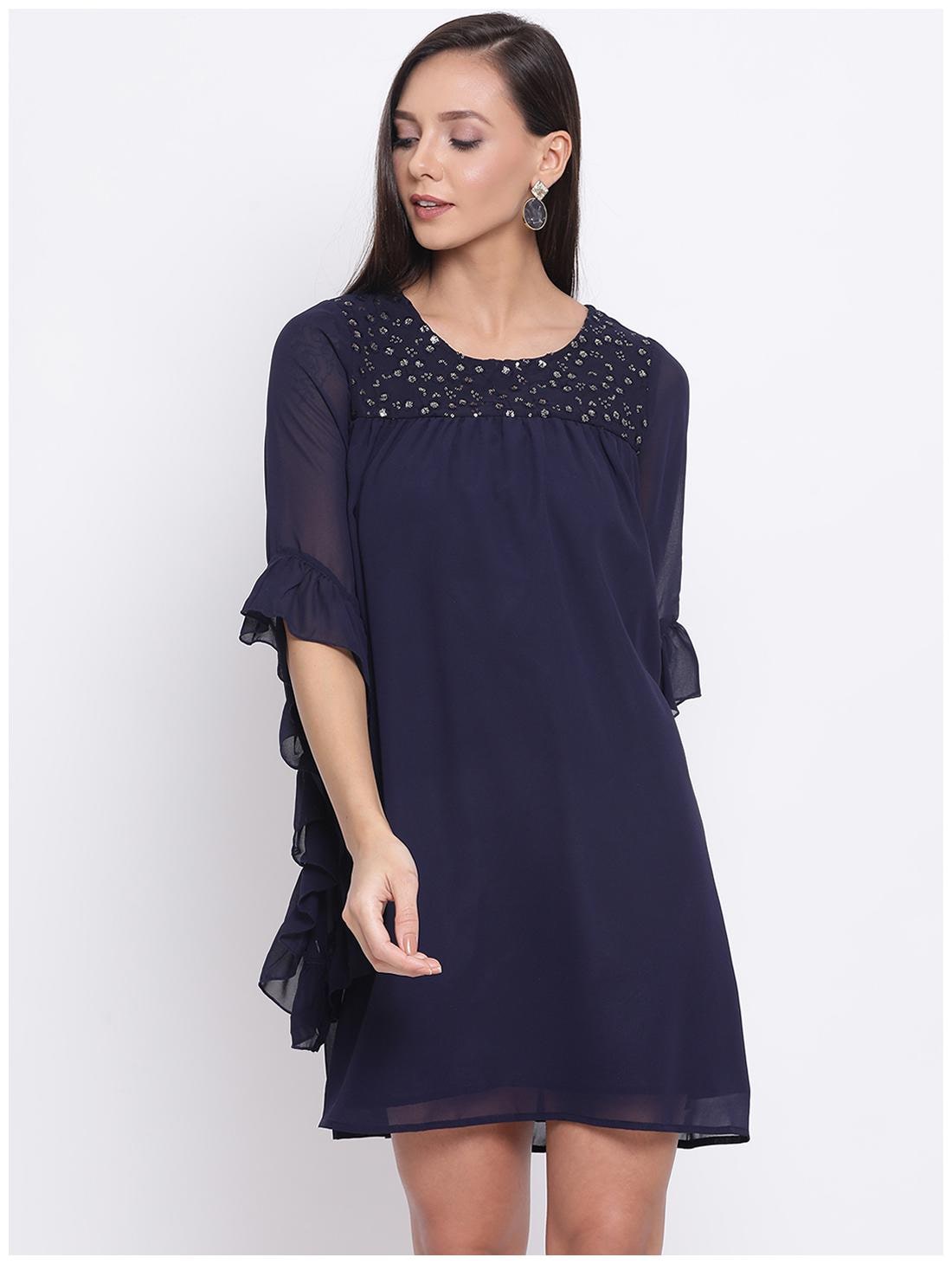 

All Ways You Blue Embellished Fit flare dress