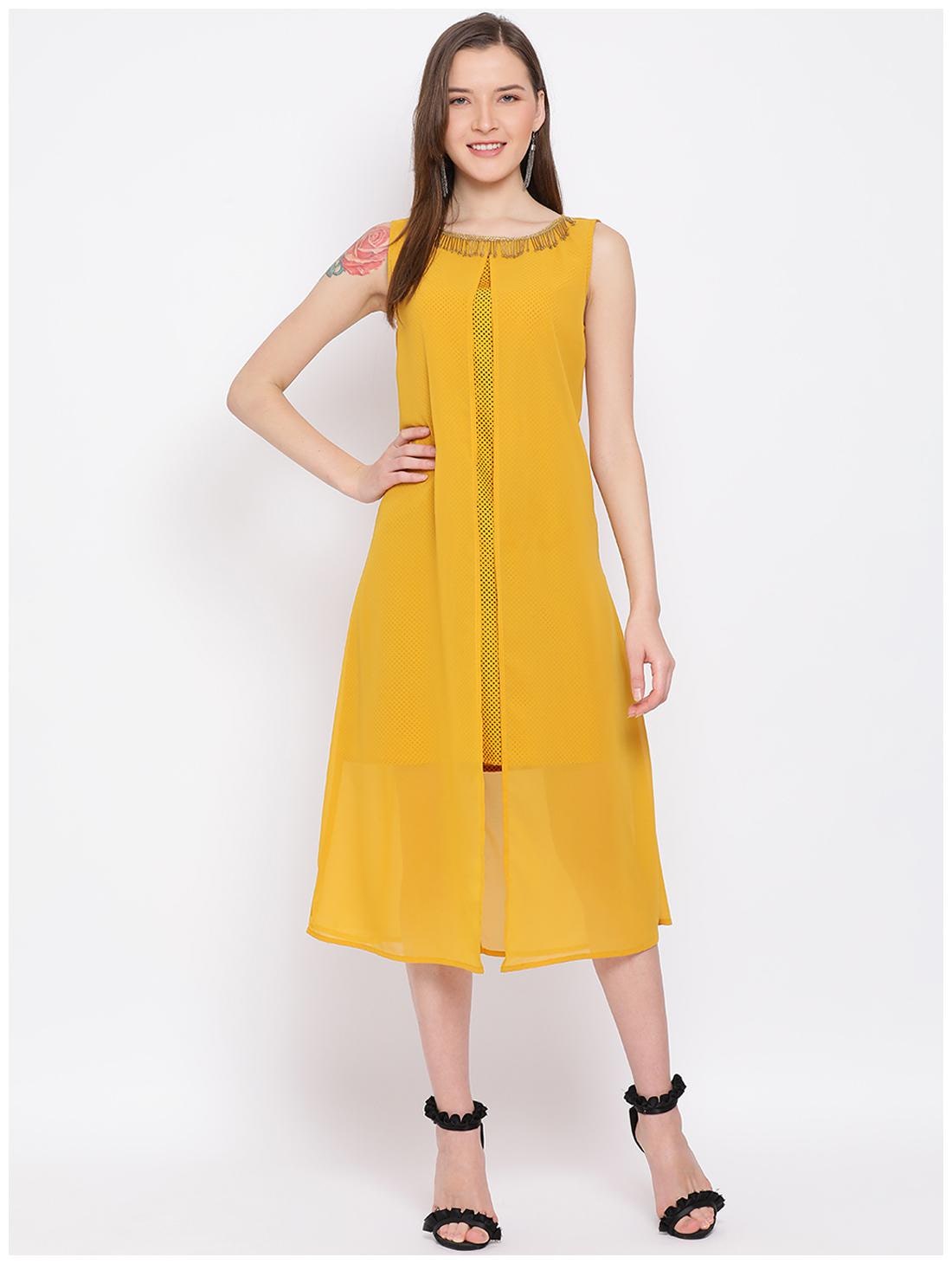 

All Ways You Yellow Solid Fit flare dress