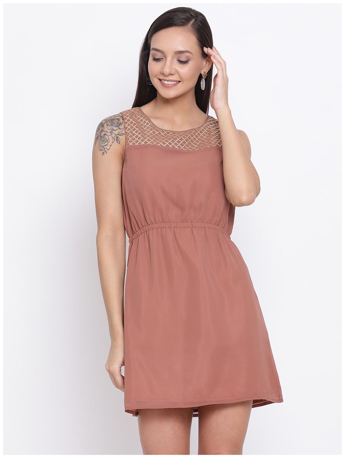

All Ways You Brown Embellished Fit flare dress