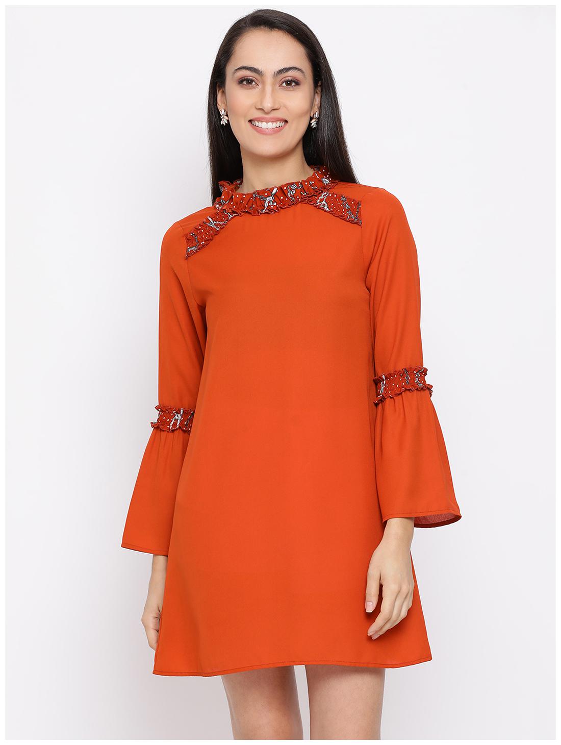 

All Ways You Orange Solid Fit flare dress