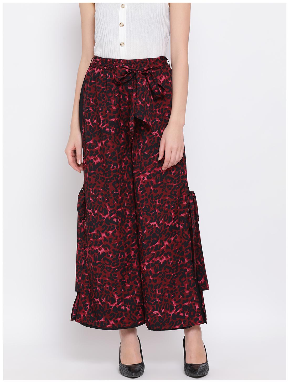 

All Ways You Maroon Black Animal Print Flared Palazzo