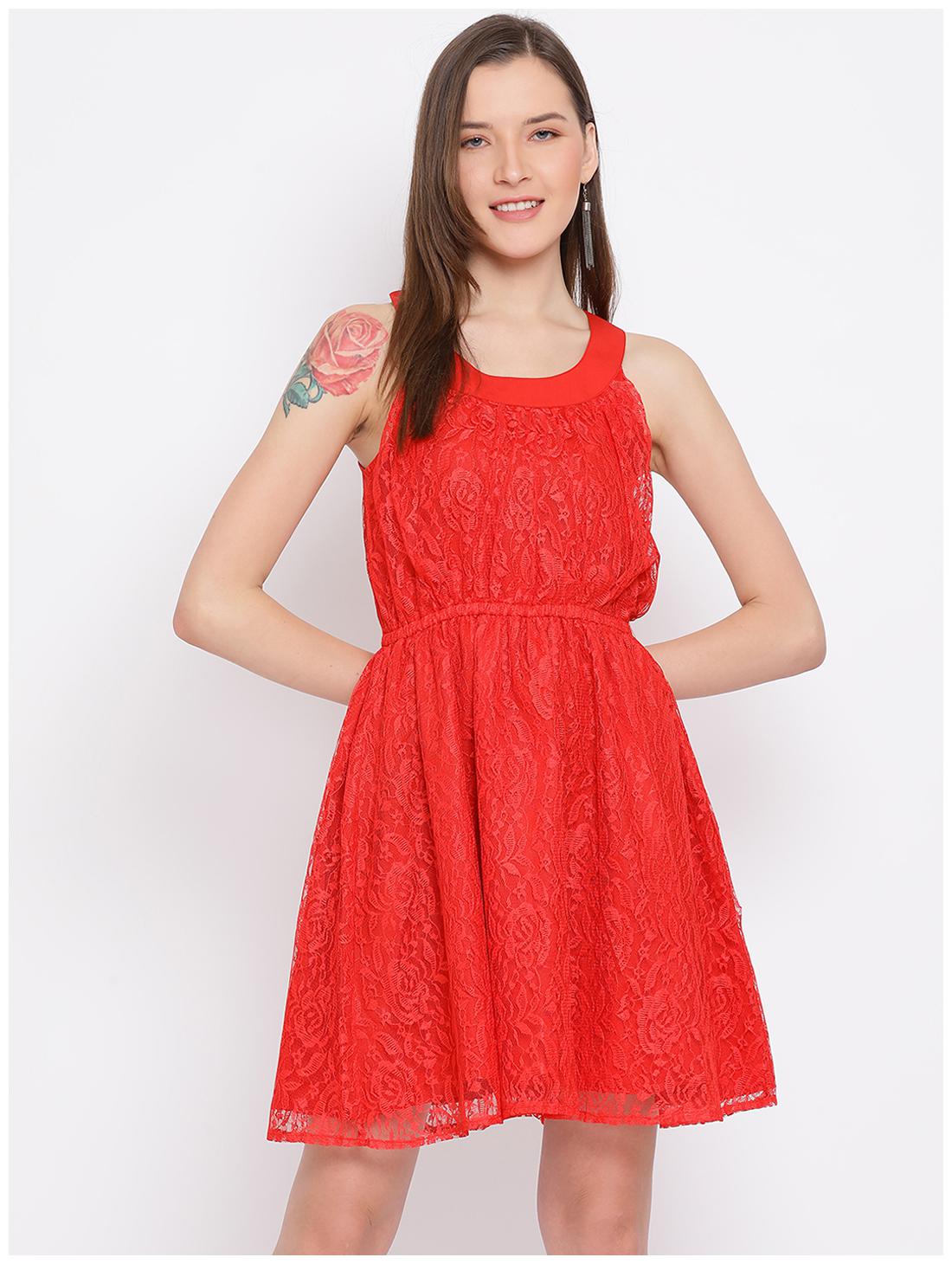 

All Ways You Red Embroidered Fit flare dress