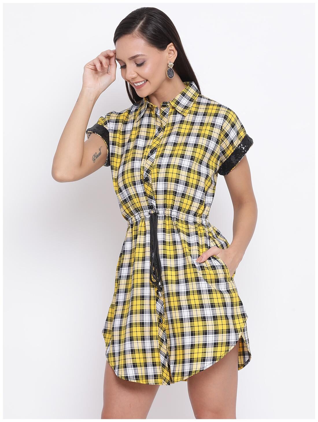 

All Ways You Multi Checked Fit flare dress