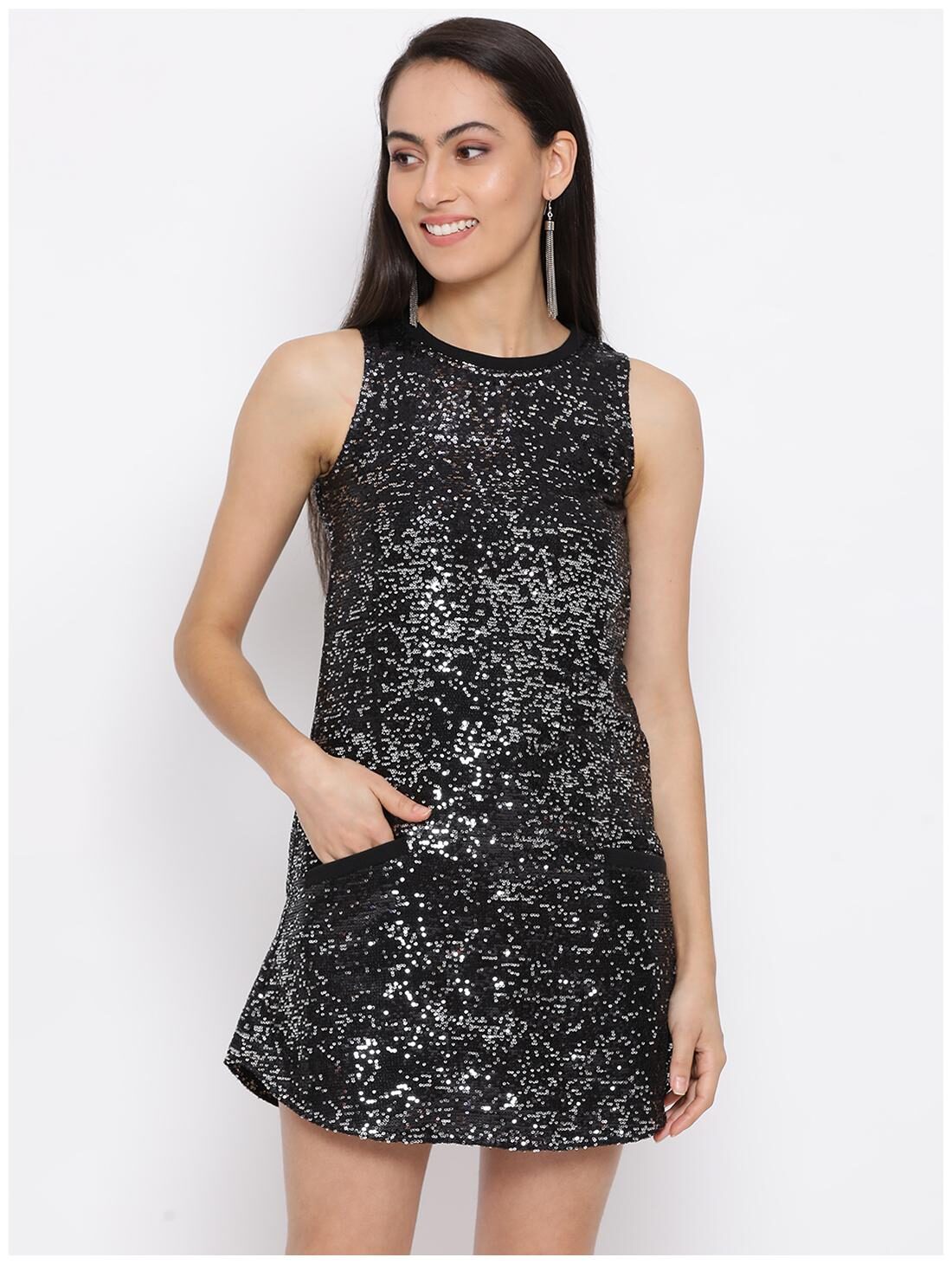 

All Ways You Black Sequin Fit flare dress