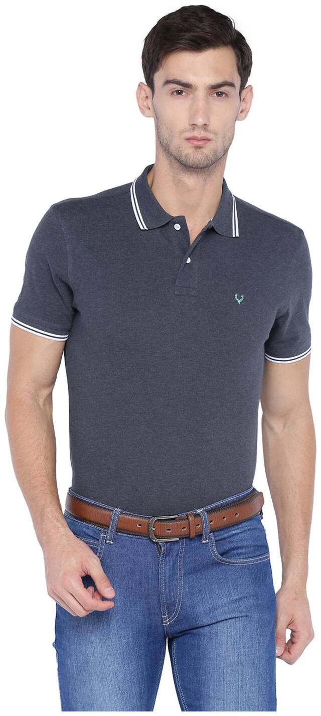 Allen Solly Men's Regular Fit Polo Solid T-Shirt - Grey