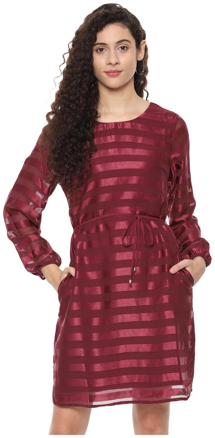 

Allen Solly Maroon Striped A-line dress
