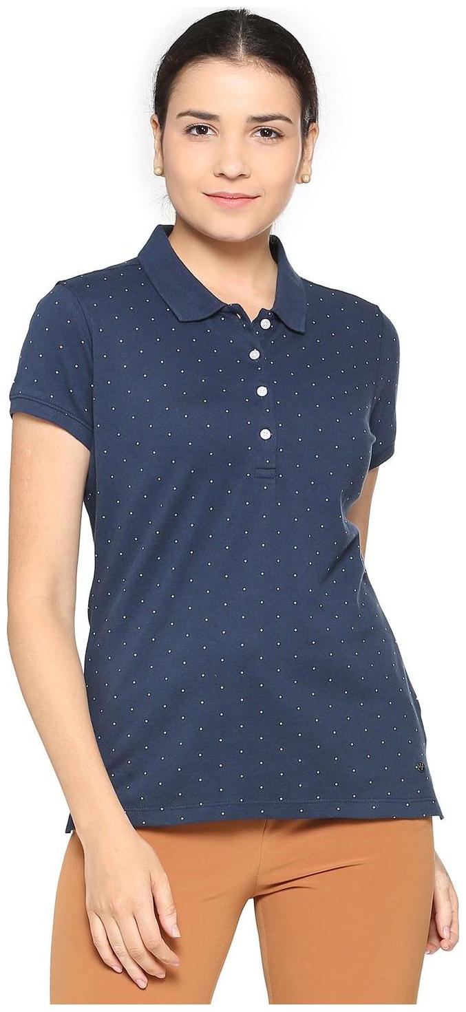 

Allen Solly Women Blue Regular fit Polo neck Cotton T shirt