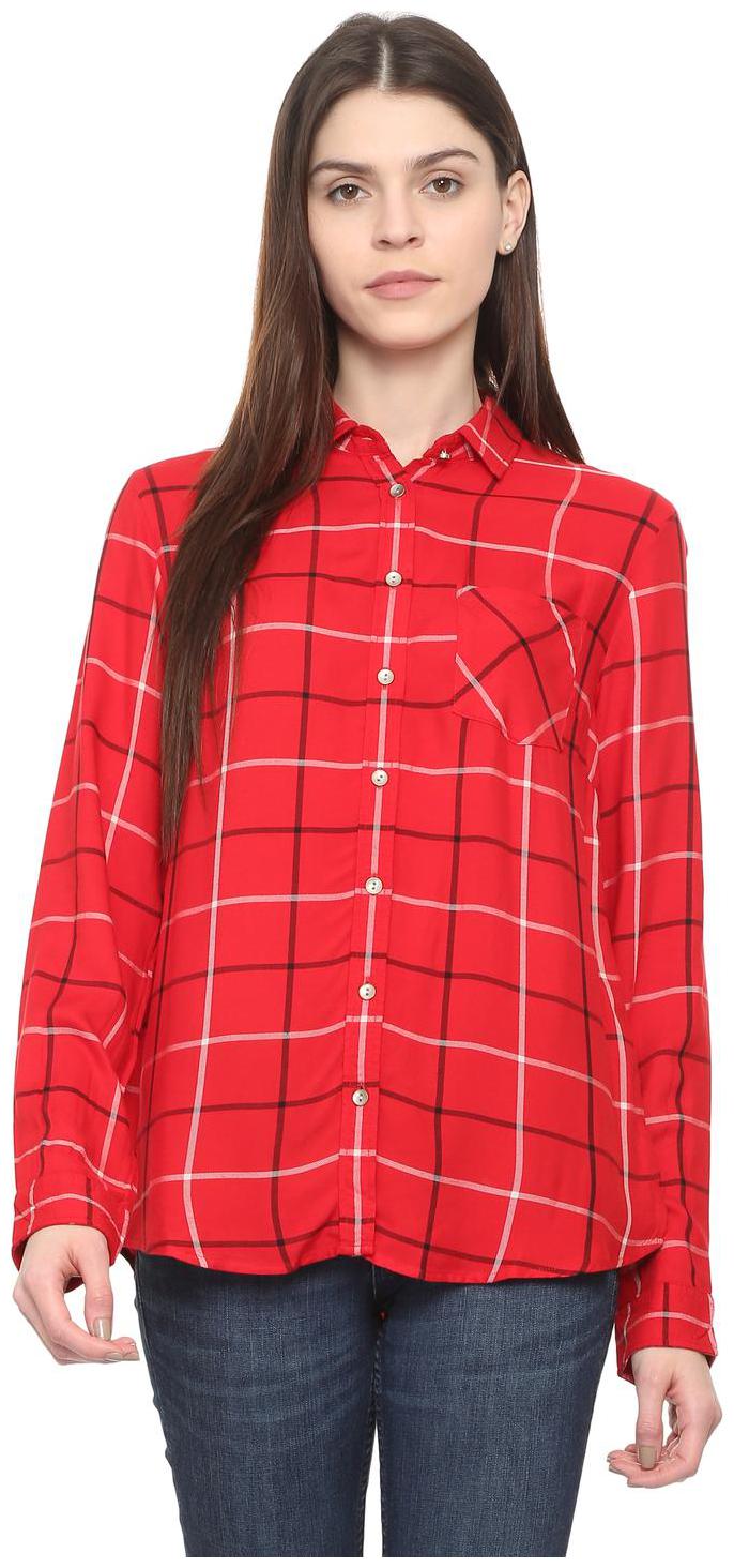 

Allen Solly Women Red Checked Regular Fit Shirt