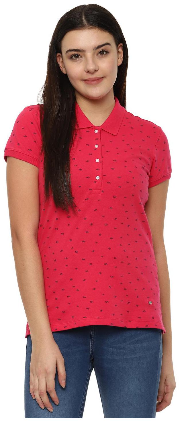 

Allen Solly Women Pink Regular fit Polo neck Cotton T shirt