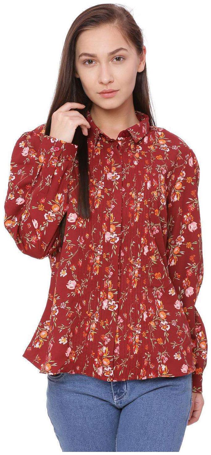 

Allen Solly Women Maroon Printed Regular Fit Shirt