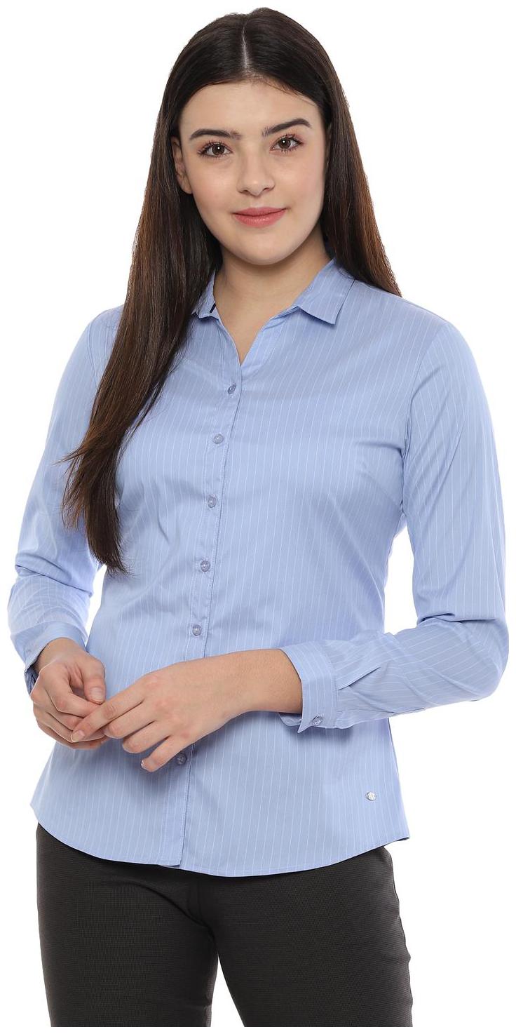 

Allen Solly Women Blue Striped Regular Fit Shirt