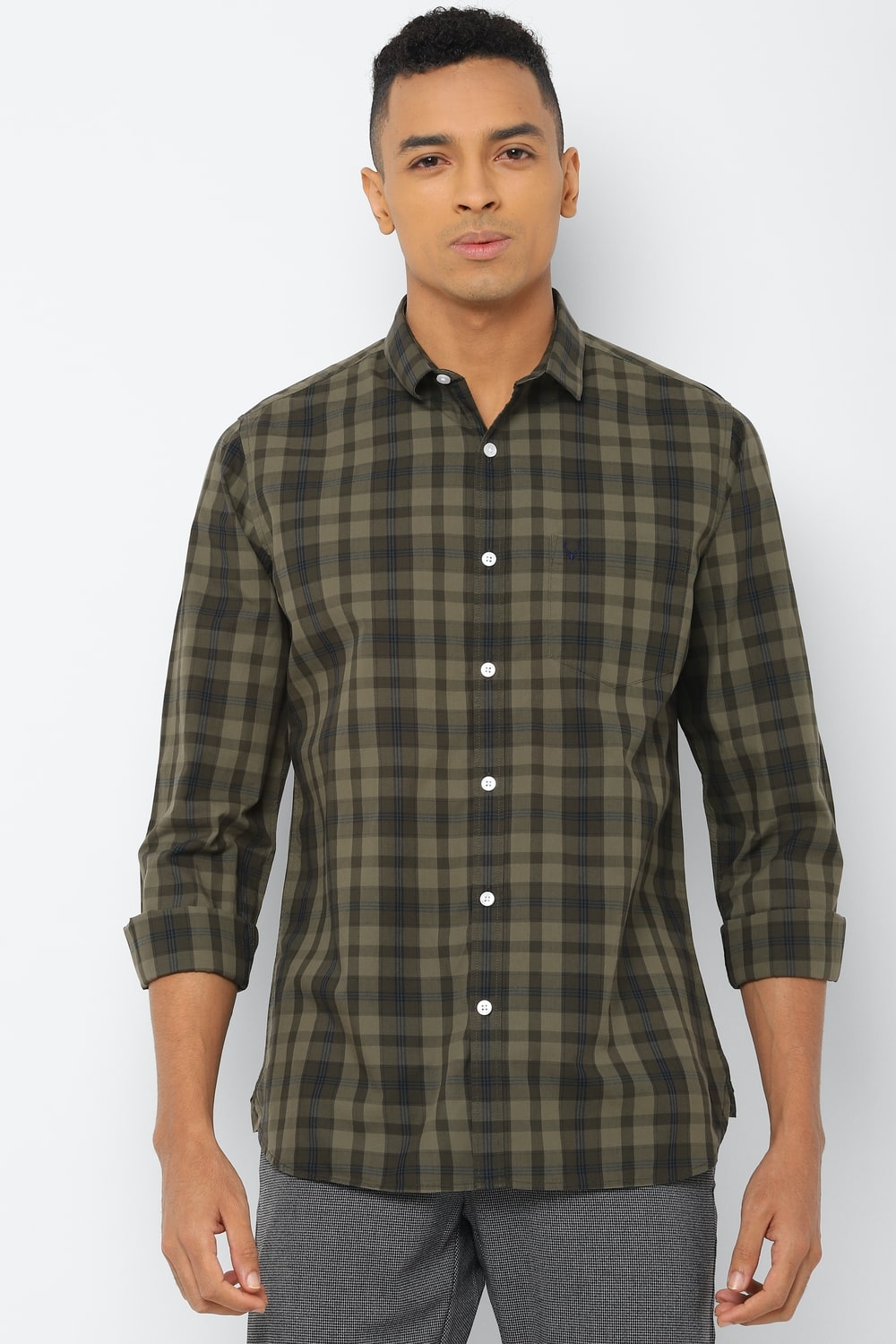 

Allen Solly Men Green Checked Slim Fit Casual Shirt