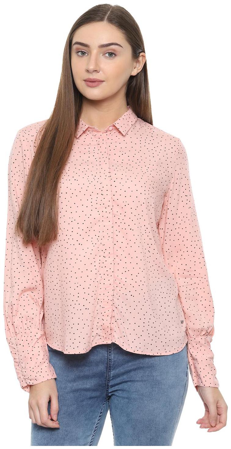 

Allen Solly Women Orange Polka Dots Regular Fit Shirt