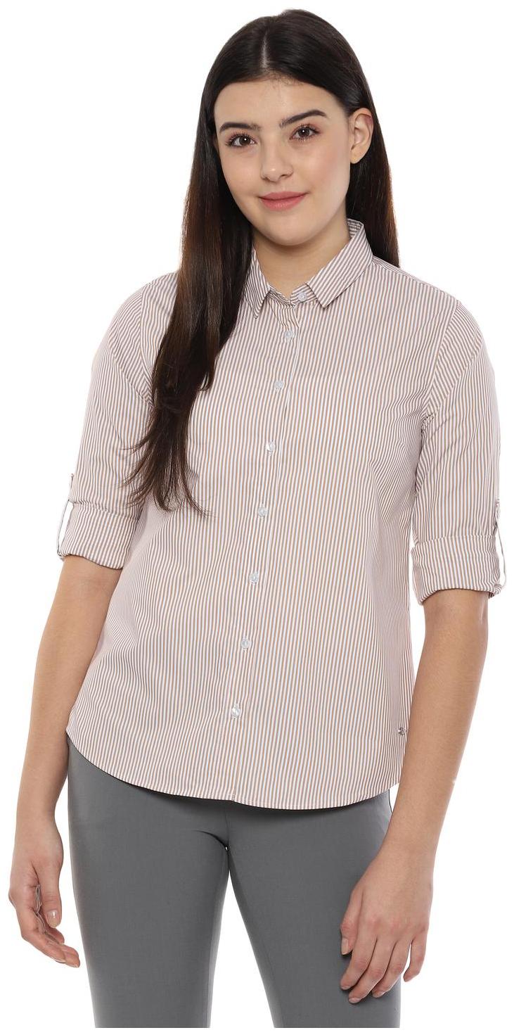 

Allen Solly Women Beige Striped Regular Fit Shirt