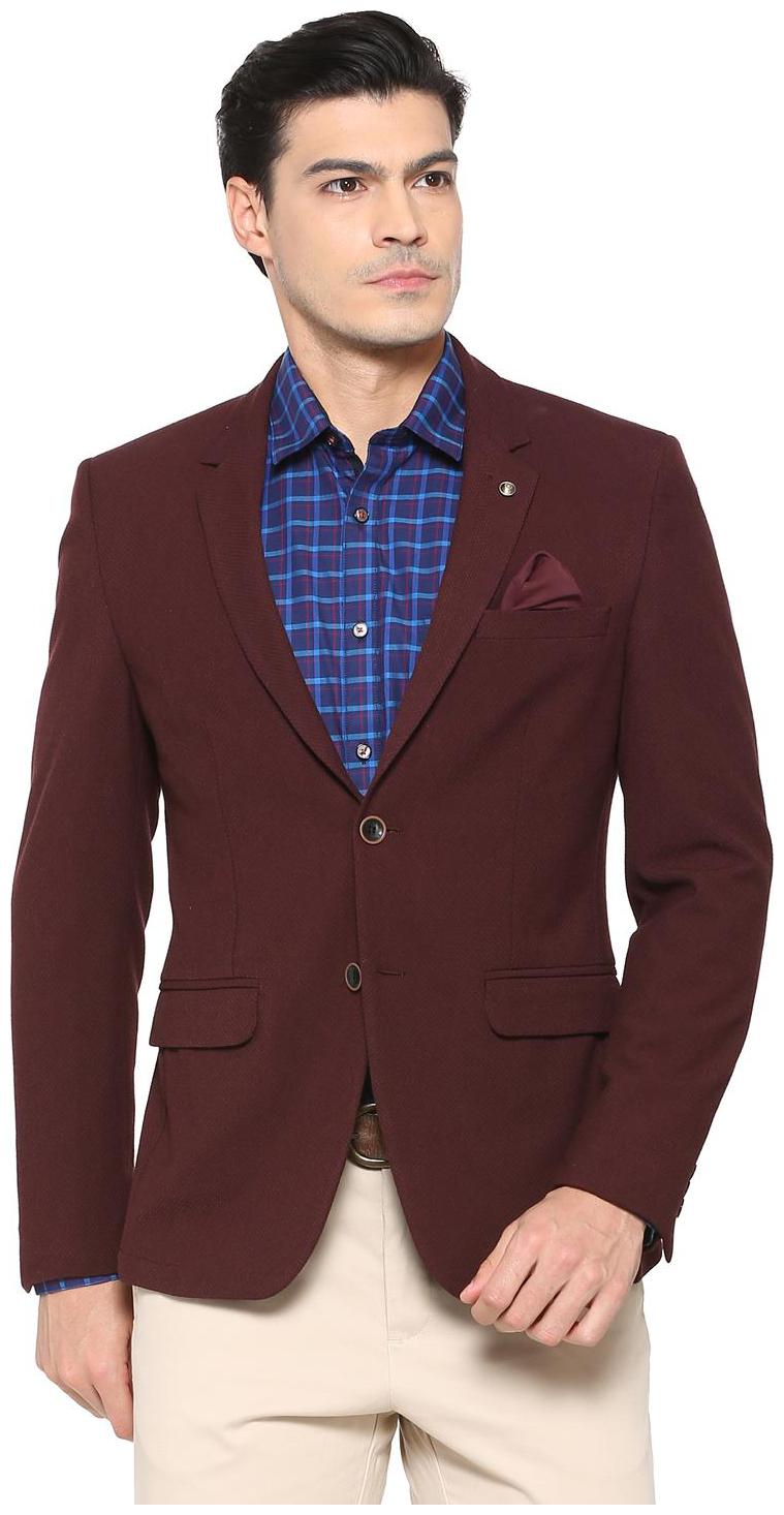 

Allen Solly Men Maroon Textured Slim fit Single Breasted Blazer
